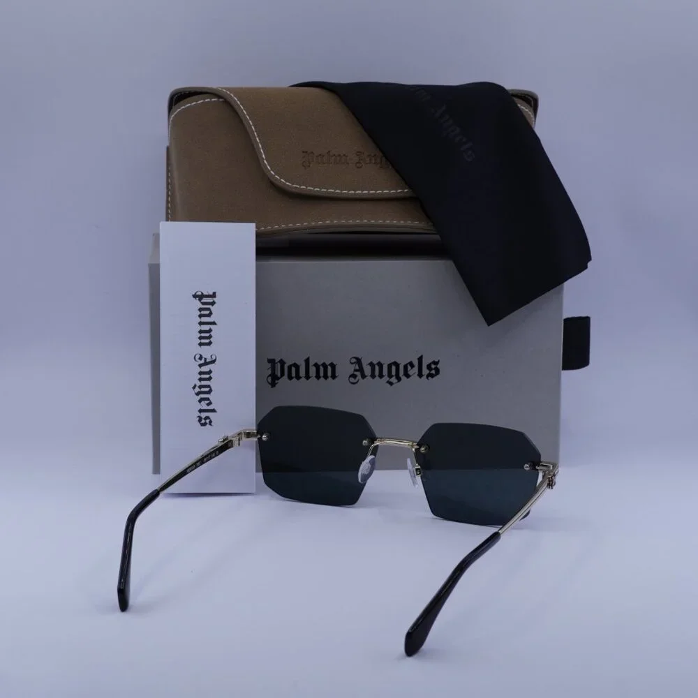 Palm Angels PERI10G QUARTZ 7607 Sunglasses Gold Geometric Frame, Grey Lenses